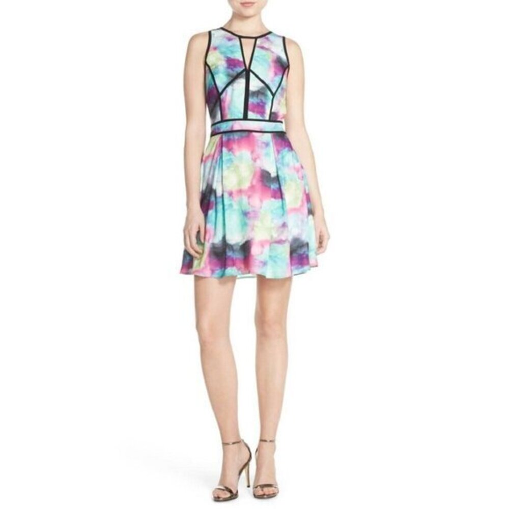 Adelyn Rae Water Color Fit and Flare Sleeveless Mini Cocktail Dress SZ M New